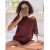 Ekouaer Women’s Waffle Knit Two Piece Lounge Set, Soft Matching Outfits for Daily Wear, Casual Shorts Set with Pocket(Date Red)