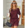 Ekouaer Women’s Waffle Knit Two Piece Lounge Set, Soft Matching Outfits for Daily Wear, Casual Shorts Set with Pocket(Date Red)