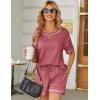 Ekouaer Women’s Waffle Knit Two Piece Lounge Set, Soft Matching Outfits for Daily Wear, Casual Shorts Set with Pocket(Gray Purple Red)