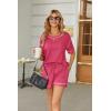 Ekouaer Women’s Waffle Knit Two Piece Lounge Set, Soft Matching Outfits for Daily Wear, Casual Shorts Set with Pocket(Hot Pink)