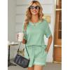 Ekouaer Women’s Waffle Knit Two Piece Lounge Set, Soft Matching Outfits for Daily Wear, Casual Shorts Set with Pocket(Ice Green)