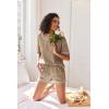 Ekouaer Women’s Waffle Knit Two Piece Lounge Set, Soft Matching Outfits for Daily Wear, Casual Shorts Set with Pocket(Khaki)