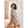 Ekouaer Women’s Waffle Knit Two Piece Lounge Set, Soft Matching Outfits for Daily Wear, Casual Shorts Set with Pocket(Khaki)