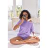 Ekouaer Women’s Waffle Knit Two Piece Lounge Set, Soft Matching Outfits for Daily Wear, Casual Shorts Set with Pocket(Lilac)