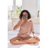 Ekouaer Women’s Waffle Knit Two Piece Lounge Set, Soft Matching Outfits for Daily Wear, Casual Shorts Set with Pocket(Lotus Root Starch)
