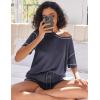 Ekouaer Women’s Waffle Knit Two Piece Lounge Set, Soft Matching Outfits for Daily Wear, Casual Shorts Set with Pocket(Navy Blue)