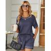 Ekouaer Women’s Waffle Knit Two Piece Lounge Set, Soft Matching Outfits for Daily Wear, Casual Shorts Set with Pocket(Navy Blue)