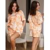Ekouaer Women’s Waffle Knit Two Piece Lounge Set, Soft Matching Outfits for Daily Wear, Casual Shorts Set with Pocket(Orange Flowers)