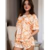 Ekouaer Women’s Waffle Knit Two Piece Lounge Set, Soft Matching Outfits for Daily Wear, Casual Shorts Set with Pocket(Orange Flowers)