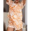 Ekouaer Women’s Waffle Knit Two Piece Lounge Set, Soft Matching Outfits for Daily Wear, Casual Shorts Set with Pocket(Orange Flowers)