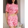 Ekouaer Women’s Waffle Knit Two Piece Lounge Set, Soft Matching Outfits for Daily Wear, Casual Shorts Set with Pocket(Pink Leopard Print)