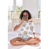 Ekouaer Women’s Waffle Knit Two Piece Lounge Set, Soft Matching Outfits for Daily Wear, Casual Shorts Set with Pocket(White Flowers)