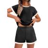 EKOUAER 2 Piece Sets for Women Summer Outfits Cute Stripe Knit T Shirts Shorts Matching Lounge Set(Black)