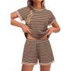 EKOUAER 2 Piece Sets for Women Summer Outfits Cute Stripe Knit T Shirts Shorts Matching Lounge Set(Brown)