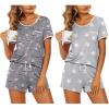 Ekouaer 2 Pack Womens Pajama Sets Lightweight Summer Pajamas Short Sleeve Pj Top with Shorts, Chest Pocket(Grey Coffee/Light Gary Stars)