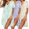 Ekouaer 3 Pack Women’s Nightshirt Button Down Nightgown Short Sleeve Sleepshirt V Neck Pajama Dress with Pockets(Yellow Floral/Purple Floral/Daisy Flower)