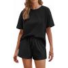 Ekouaer Cotton Pajamas Set for Womens Soft Short Sleeve Lounge Set Shorts Sleepwear Set 2 Piece Pjs Sets(Black)