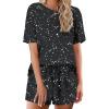 Ekouaer Cotton Pajamas Set for Womens Soft Short Sleeve Lounge Set Shorts Sleepwear Set 2 Piece Pjs Sets(Black Sky)