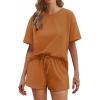 Ekouaer Cotton Pajamas Set for Womens Soft Short Sleeve Lounge Set Shorts Sleepwear Set 2 Piece Pjs Sets(Caramel)