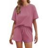 Ekouaer Cotton Pajamas Set for Womens Soft Short Sleeve Lounge Set Shorts Sleepwear Set 2 Piece Pjs Sets(Dark Pink)