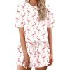 Ekouaer Cotton Pajamas Set for Womens Soft Short Sleeve Lounge Set Shorts Sleepwear Set 2 Piece Pjs Sets(Flamingo)