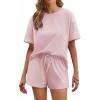 Ekouaer Cotton Pajamas Set for Womens Soft Short Sleeve Lounge Set Shorts Sleepwear Set 2 Piece Pjs Sets(Pink)