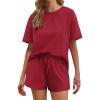 Ekouaer Cotton Pajamas Set for Womens Soft Short Sleeve Lounge Set Shorts Sleepwear Set 2 Piece Pjs Sets(Red)