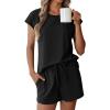 Ekouaer Cotton Pajamas for Women Set 2 Piece Cap Sleeve Pjs Shorts Set Lounge Sets Sleepwear S-XXL(Black)