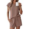 Ekouaer Cotton Pajamas for Women Set 2 Piece Cap Sleeve Pjs Shorts Set Lounge Sets Sleepwear S-XXL(Brown)