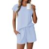 Ekouaer Cotton Pajamas for Women Set 2 Piece Cap Sleeve Pjs Shorts Set Lounge Sets Sleepwear S-XXL(Clear Blue)