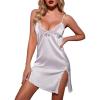 Ekouaer Nightgown Satin Lingerie Sleeveless Sleep Dress Babydoll Nightie Slip Chemise(A White)