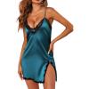 Ekouaer Nightgown Satin Lingerie Sleeveless Sleep Dress Babydoll Nightie Slip Chemise(Blue Green)