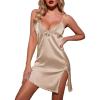 Ekouaer Nightgown Satin Lingerie Sleeveless Sleep Dress Babydoll Nightie Slip Chemise(Champagne)