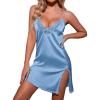 Ekouaer Nightgown Satin Lingerie Sleeveless Sleep Dress Babydoll Nightie Slip Chemise(Clear Blue)