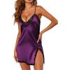 Ekouaer Nightgown Satin Lingerie Sleeveless Sleep Dress Babydoll Nightie Slip Chemise(Dark Purple)