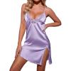 Ekouaer Nightgown Satin Lingerie Sleeveless Sleep Dress Babydoll Nightie Slip Chemise(Lilac)