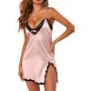 Ekouaer Nightgown Satin Lingerie Sleeveless Sleep Dress Babydoll Nightie Slip Chemise(Misty Rose)