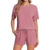 Ekouaer Pajama Set for Women Viscose from Bamboo Short Sleeve Tops and Shorts Set 2 Piece Lounge Set(Dark Pink)