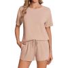 Ekouaer Pajama Set for Women Viscose from Bamboo Short Sleeve Tops and Shorts Set 2 Piece Lounge Set(Khaki)