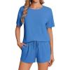 Ekouaer Pajama Set for Women Viscose from Bamboo Short Sleeve Tops and Shorts Set 2 Piece Lounge Set(Navy Blue)
