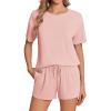 Ekouaer Pajama Set for Women Viscose from Bamboo Short Sleeve Tops and Shorts Set 2 Piece Lounge Set(Pink)