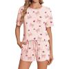 Ekouaer Pajama Set for Women Viscose from Bamboo Short Sleeve Tops and Shorts Set 2 Piece Lounge Set(Pink Bow)
