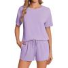 Ekouaer Pajama Set for Women Viscose from Bamboo Short Sleeve Tops and Shorts Set 2 Piece Lounge Set(Purple)