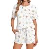 Ekouaer Pajama Set for Women Viscose from Bamboo Short Sleeve Tops and Shorts Set 2 Piece Lounge Set(White-flowers)