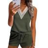 Ekouaer Pajama Sets for Women 2 Piece Tank Top and Shorts Waffle Knit Lounge Set with Lace V-neck PJ Loungewear(Army Green)