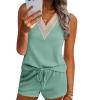 Ekouaer Pajama Sets for Women 2 Piece Tank Top and Shorts Waffle Knit Lounge Set with Lace V-neck PJ Loungewear(Light Green)