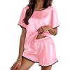 Ekouaer Satin Pajama Set for Women 2 Piece Silk Pjs Soft Short Sleeve Sleepwear Top with Ruffle Shorts S-XXL(Light Pink)