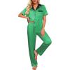 Ekouaer Satin Pajamas Set for Women Silk Button Down Sleepwear Short Sleeve Loungewear 2 Pieces Nightwear(Green)