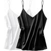 Ekouaer Satin Tank Tops for Women Silk Camisole Tops 2 Pack V Neck Spaghetti Strap Blouse Soft Dressy Camisole(2 Pack:white/Black)