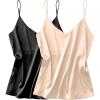Ekouaer Satin Tank Tops for Women Silk Camisole Tops 2 Pack V Neck Spaghetti Strap Blouse Soft Dressy Camisole(Black/Champagne)